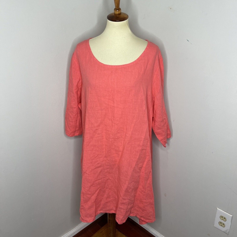 Bryn Walker Assymetrical Lagenlook Linen 3/4 Dress Peach 2XL